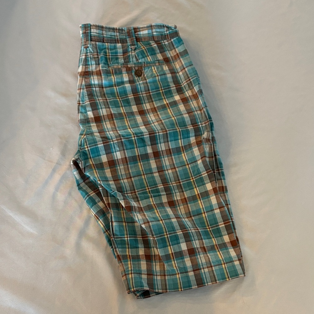 Liz & Co. Plaid Shorts in Teal and Brown